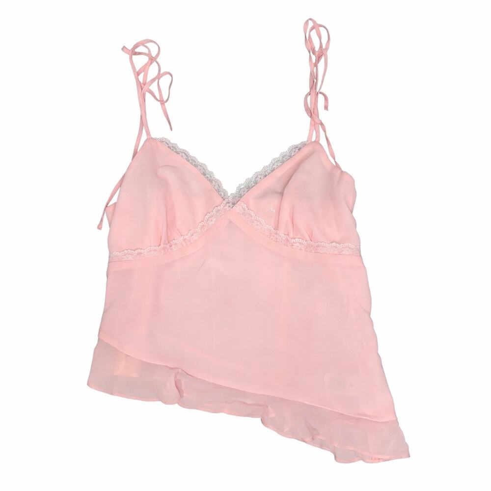 Pink spaghetti strap sweetheart neckline fairy lace trim camisole women’s small